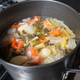 overhead view of stock pot on the stove